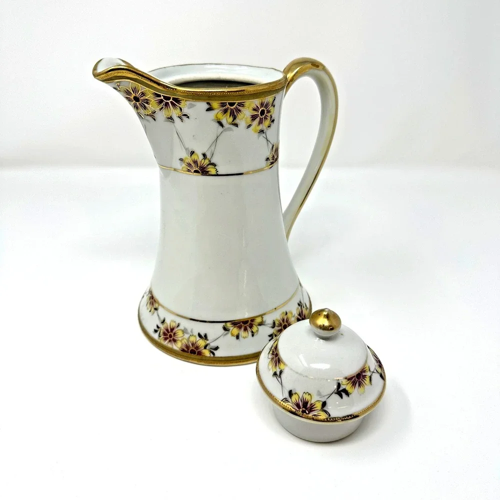 Antique‎ Nippon Hand Painted Chocolate Pot Floral Gold Gilt Japan Porcelain